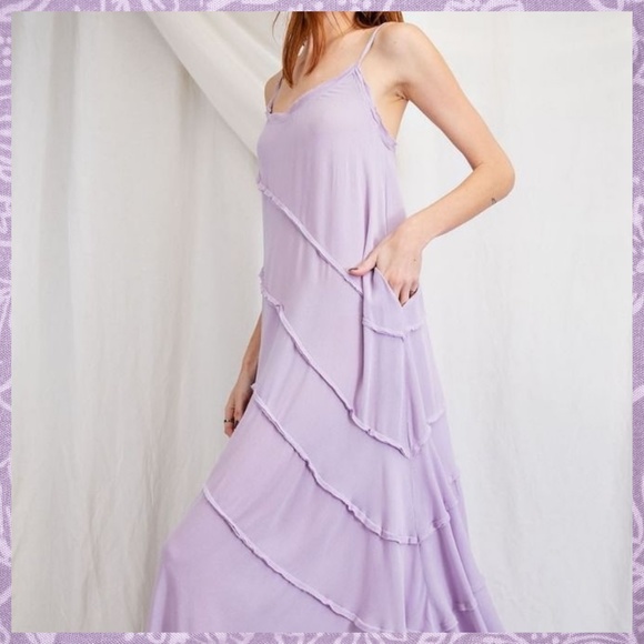 EASEL "Sun Seeker" Sexy Flowy Maxi Sundress W/Raw Seams & Back Self-Tie Details - Picture 6 of 16